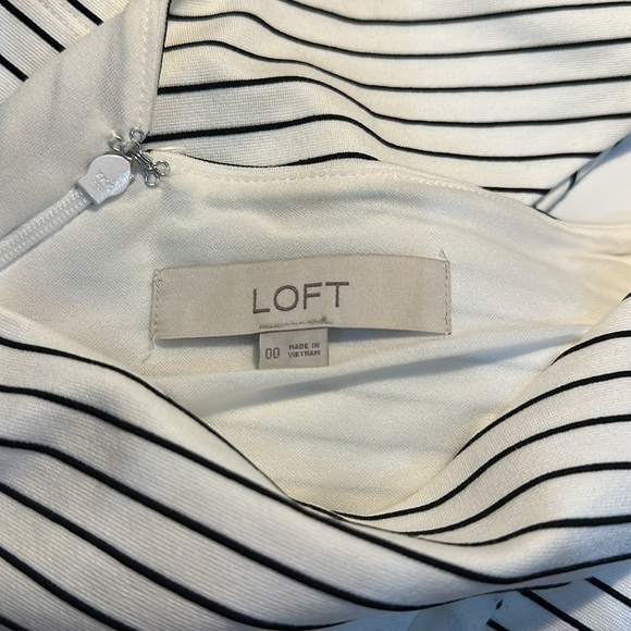 Loft White Black Stripes Double V Neck Dress Fit n Flare - Picture 3 of 4